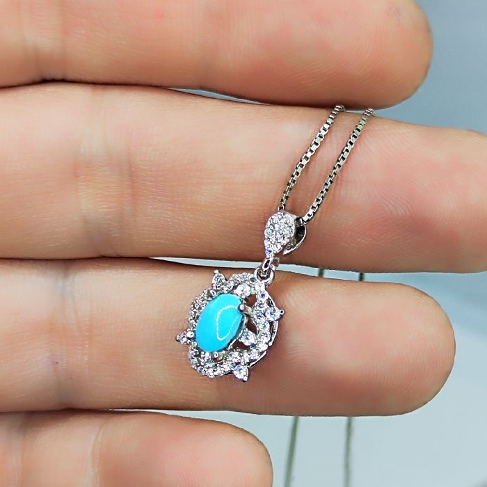 گردنبند نقره زنانه مدل فیروزه نیشابور آبکاری رادیوم کد 355 -  - 3