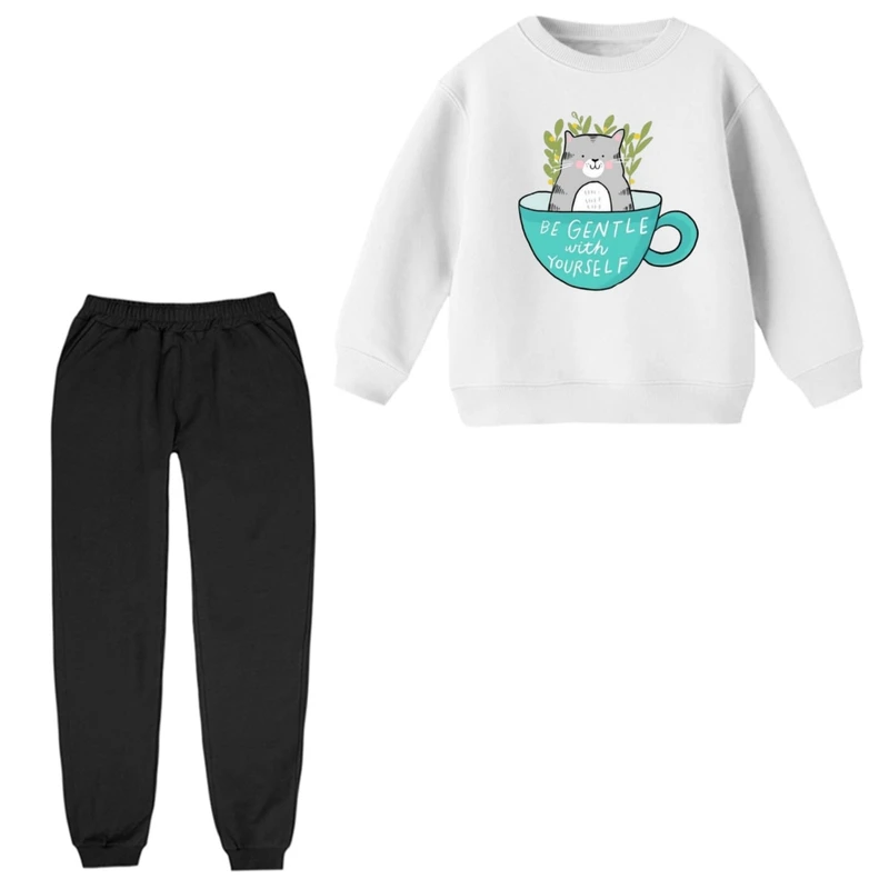 ست سویشرت و شلوار راحتی بچگانه مدل گربه فنجون 