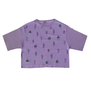 کراپ‌تاپ  آستین کوتاه زنانه مدل کاکتوس پولک دار رنگ بنفش