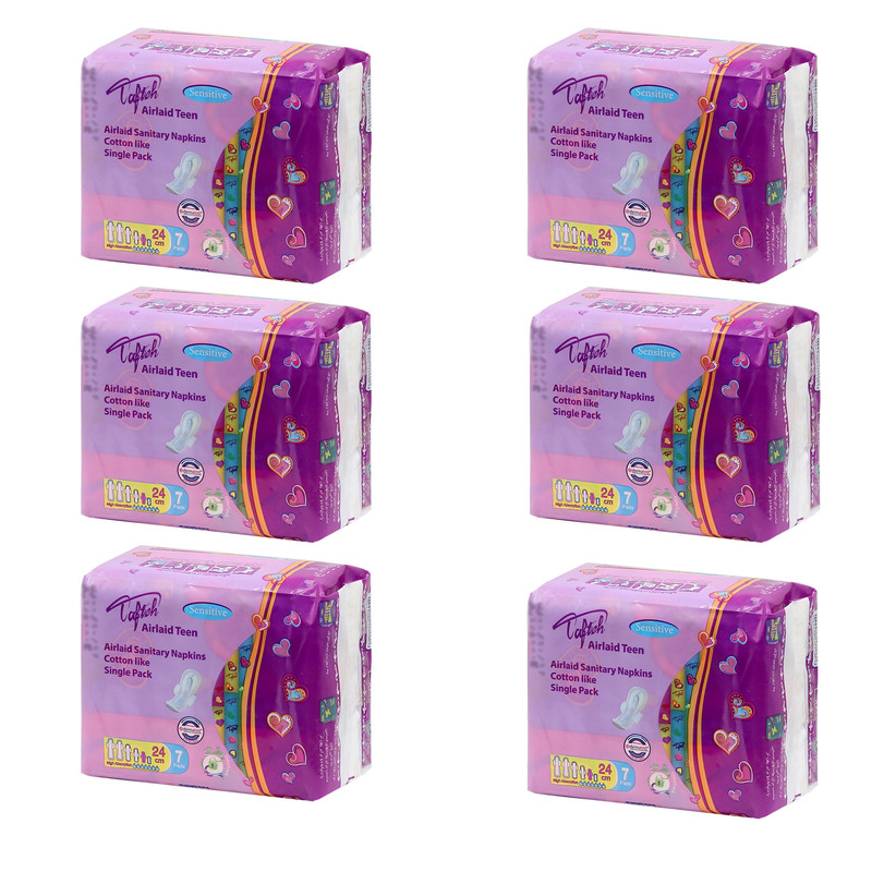 نوار بهداشتی بالدار نازک تافته مدل ایرلید سایز متوسط شش بسته 7 عددی