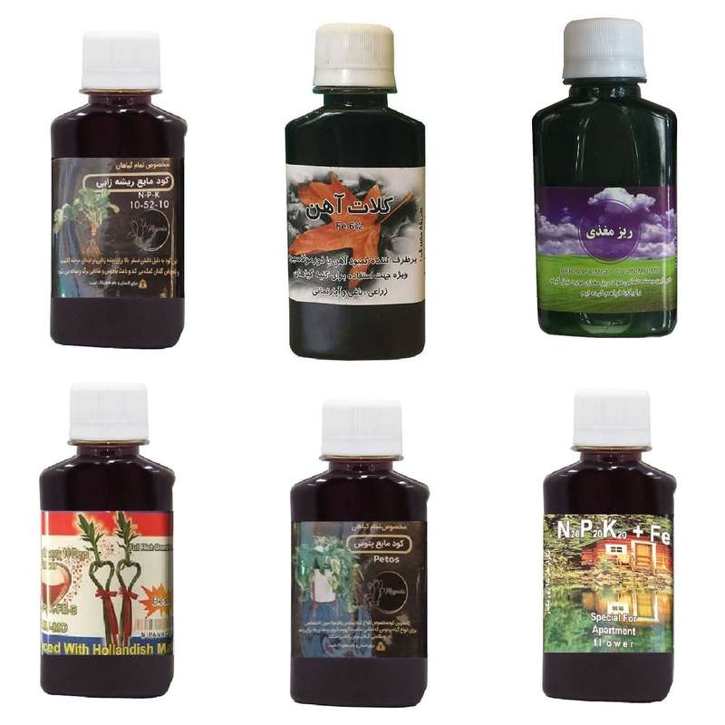 کود مایع فسفر ریشه زایی 10-52-10 و کلات آهن و ریز مغذی و کود بامبو و کود پتوس و کود کامل سه بیست مدل life drop حجم 120 میلی لیتر