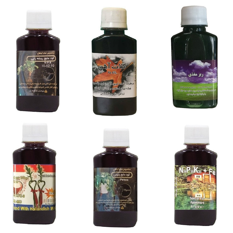 کود مایع فسفر ریشه زایی 10-52-10 و کلات آهن و ریز مغذی و کود بامبو و کود پتوس و کود کامل سه بیست مدل life drop حجم 120 میلی لیتر