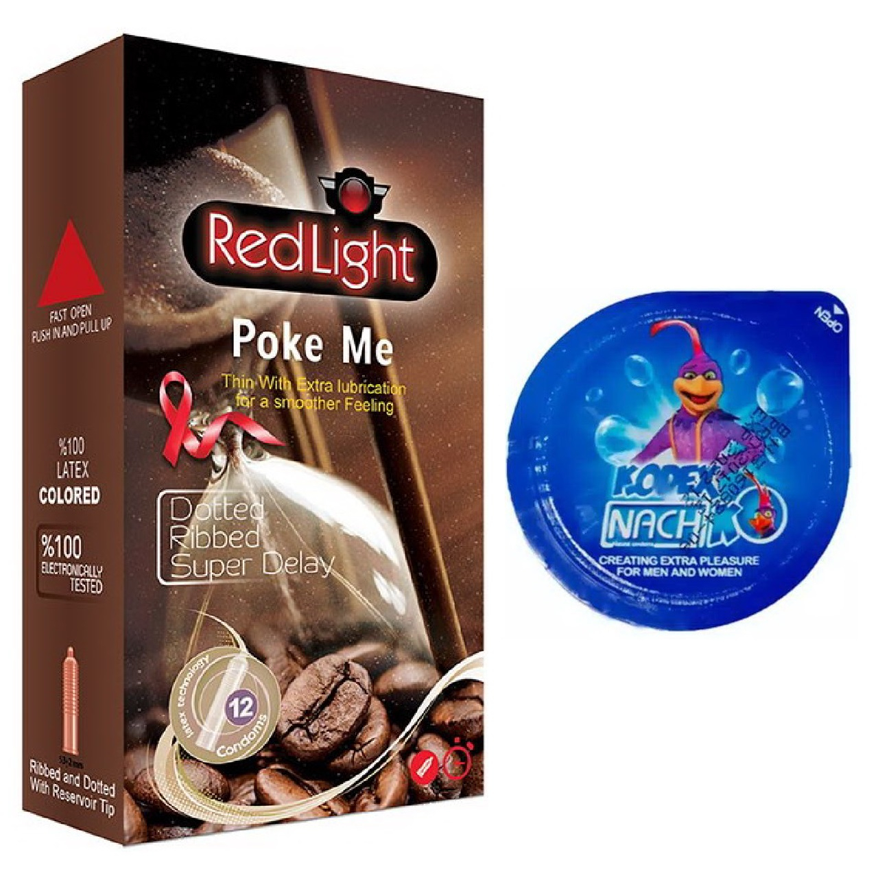 کاندوم نازک مدل بلیسر کدکس به همراه یک بسته کاندوم سوپر تاخیری ردلایت مدل Poke Me بسته 12 عددی