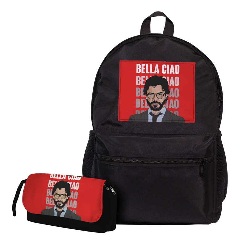 کوله پشتی طرح سریال Money heist کد Bella cia به همراه جامدادی