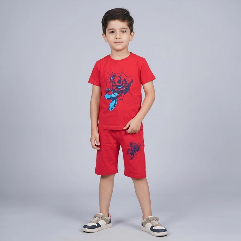 ست تی شرت و شلوارک پسرانه مدل مرد عنکبوتی کد M05
