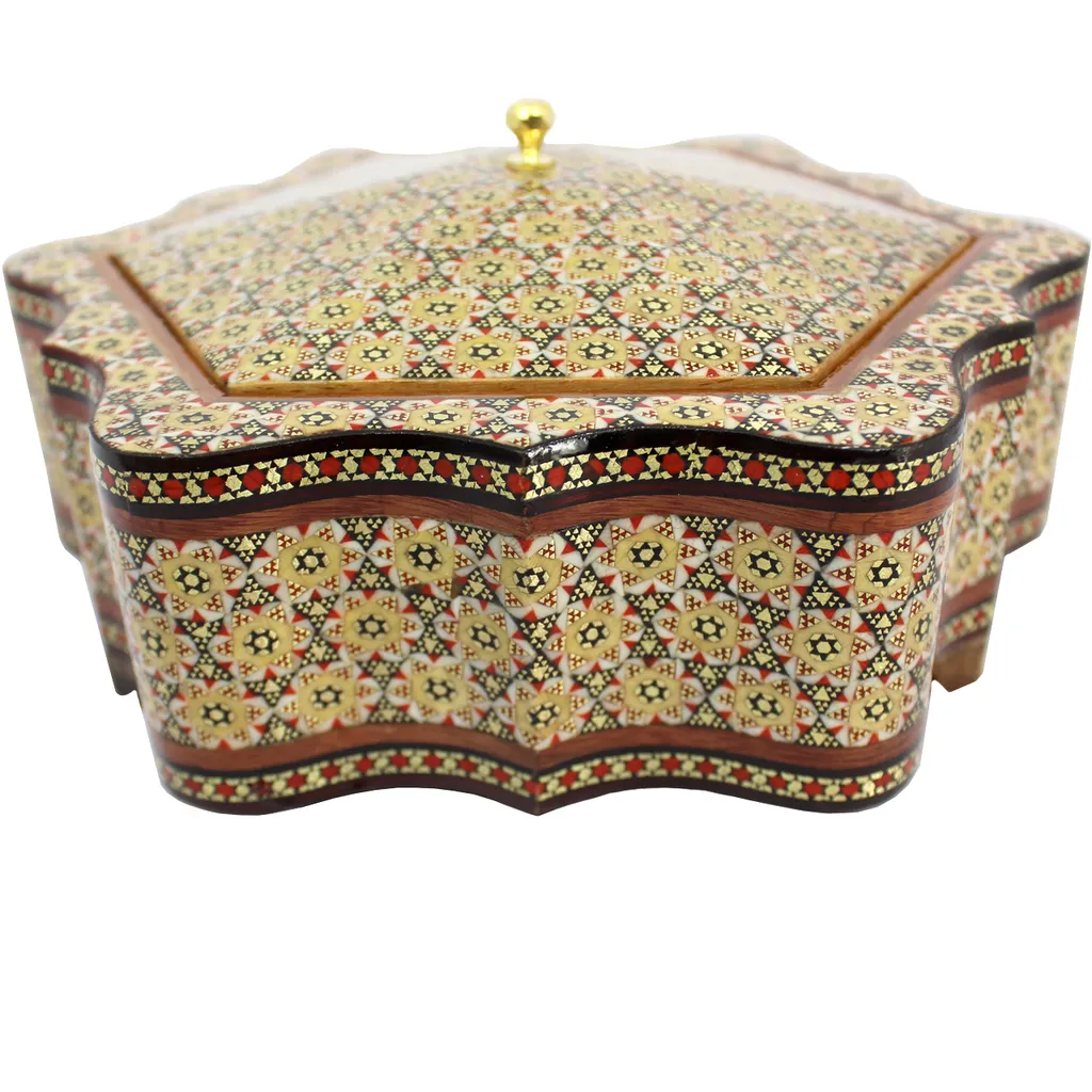 شکلات خوری خاتم کاری گالری دست نگار طرح شش ضلعی کنگره ای بزرگ