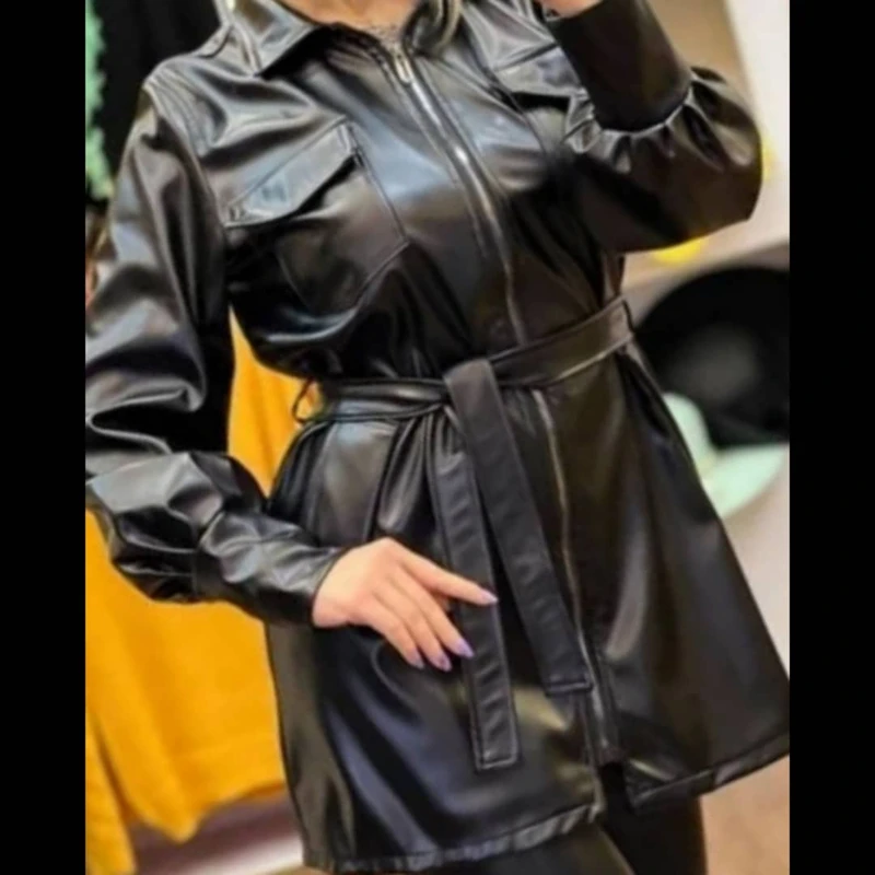 عکس شماره 3 : کت چرم زنانه مدل کارگو چرم کد a