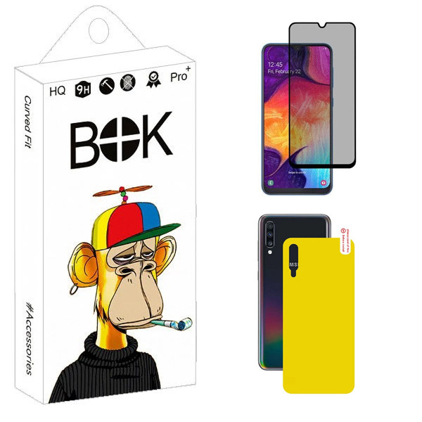 محافظ صفحه نمایش حریم شخصی بوک مدل Carbon Plus مناسب برای گوشی موبایل سامسونگ Galaxy A50 / A50s به همراه محافظ پشت گوشی