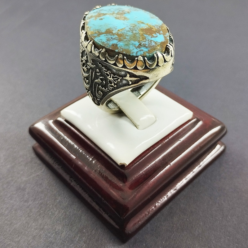 انگشتر نقره مردانه سلین کالا مدل فیروزه  نیشابور طرح یا قائم آل محمد