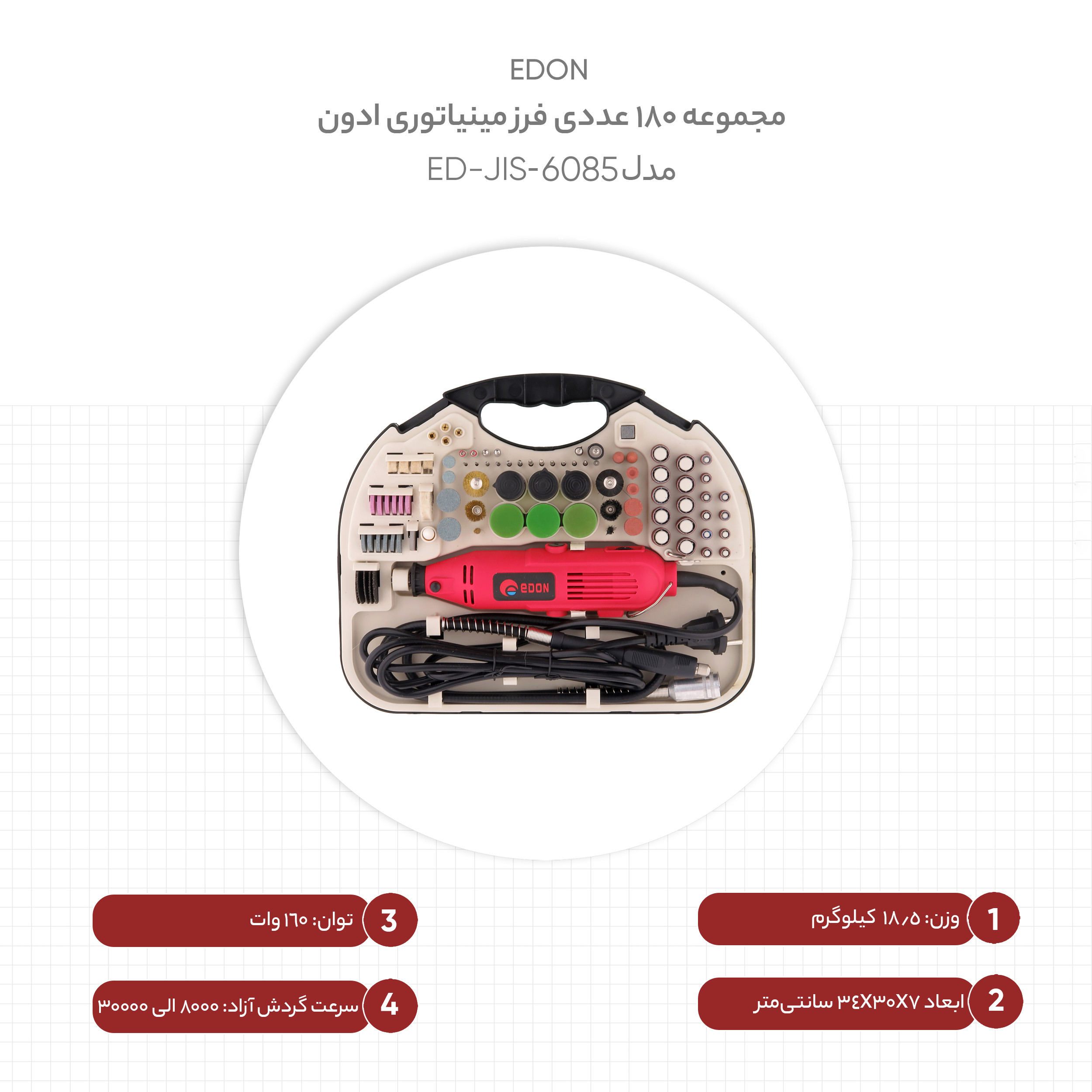مجموعه 180 عددی فرز مینیاتوری ادون مدل ED-JIS-6085 مجموعه 180 عددی فرز مینیاتوری ادون مدل ED-JIS-6085