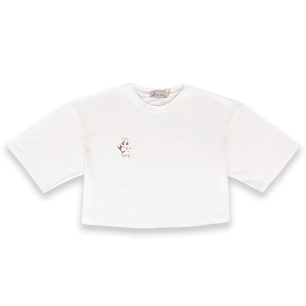 کراپ‌ تی‌شرت آستین کوتاه زنانه ایپلیک زی مدل گل پنبه کد IP08.3