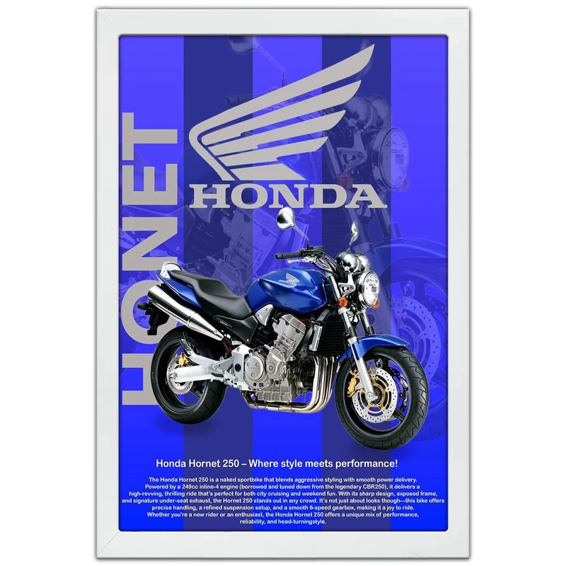 تابلو بکلیت طرح موتور سنگین هوندا Honda Hornet 250 مدل W-po1867 فریم سفید