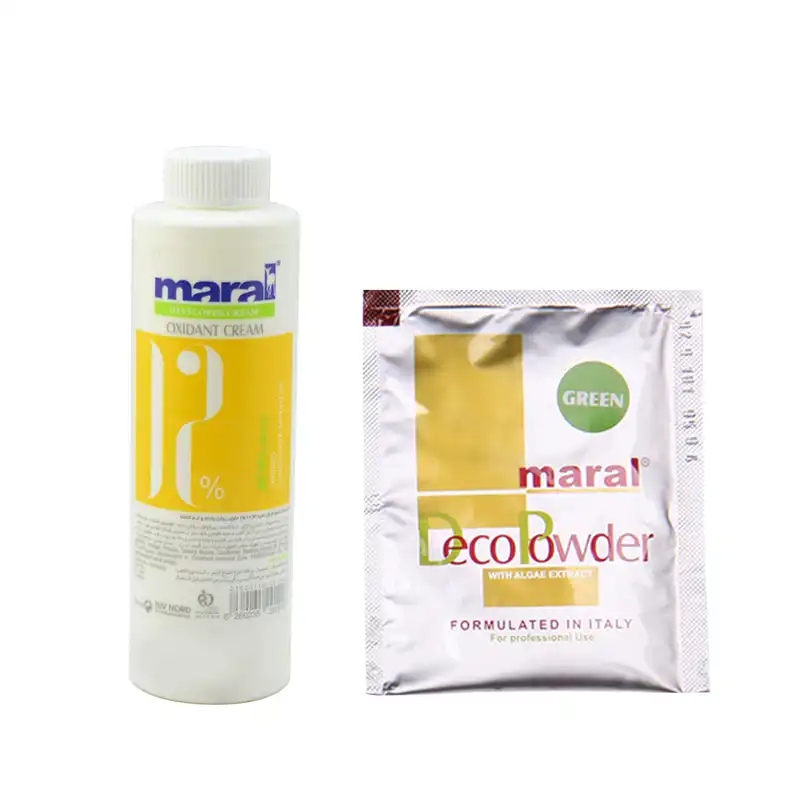 پودر دکلره مارال مدل G وزن 30 گرم به همراه اکسیدان مارال مدل 40vol دوازده درصدی حجم 150 میلی لیتر