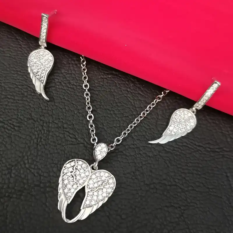 نیم ست نقره زنانه مدل جواهری بال فرشته کد NS9044