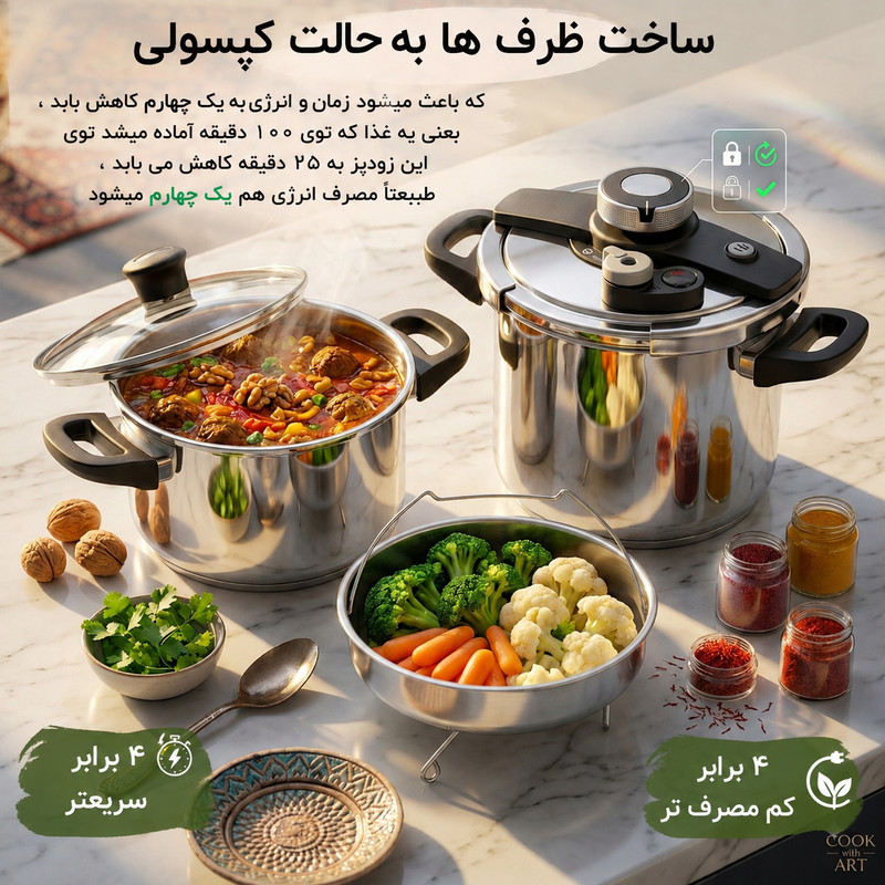 زودپز و بخارپز رمانتیک هوم مدل دوقلو گنجایش 7 و 5 لیتر