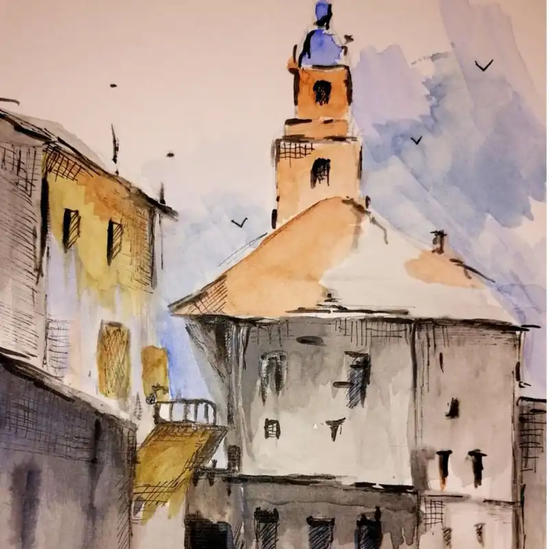 نقاشی آبرنگ مدل خانه قدیمی کد 09