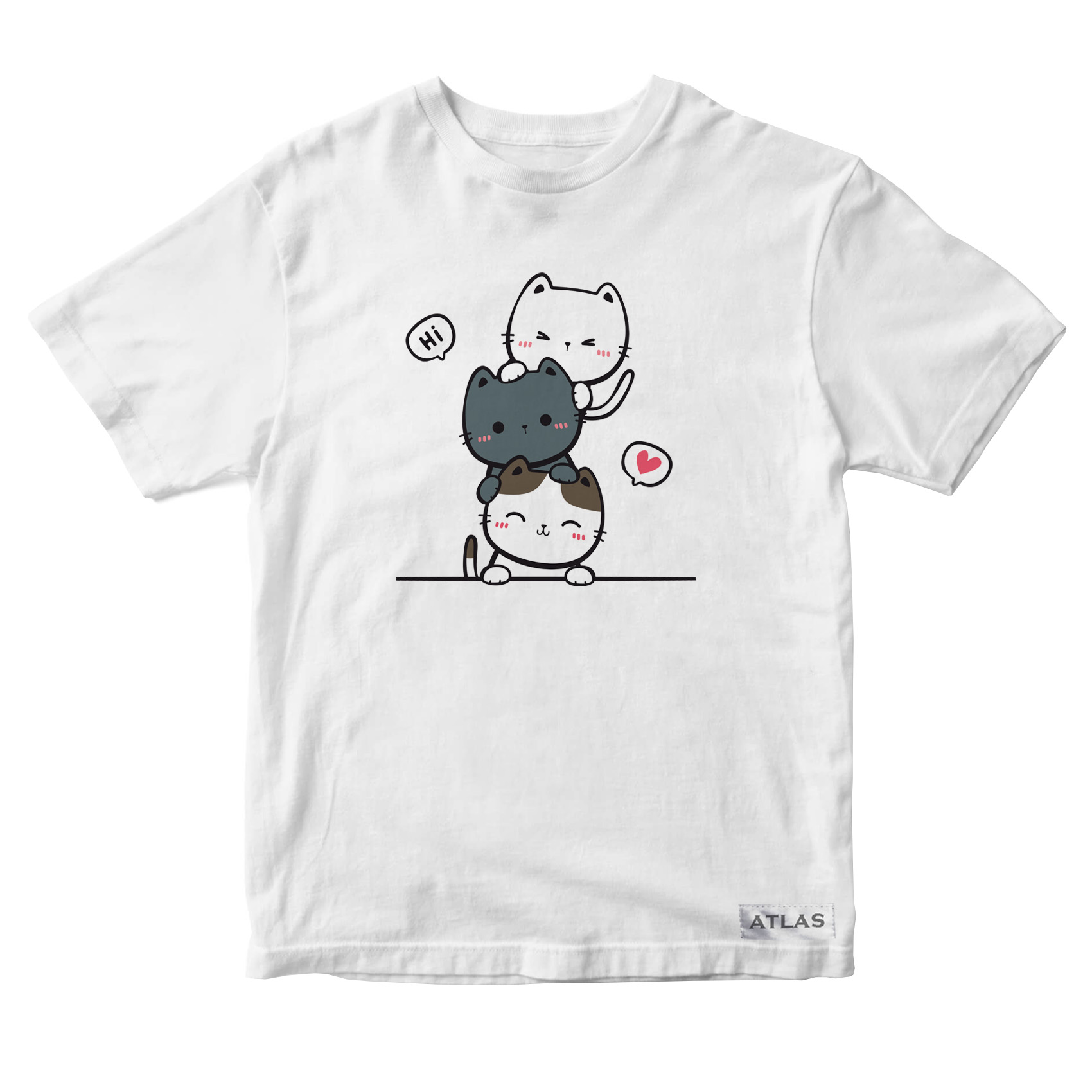 تی شرت آستین کوتاه پسرانه مدل گربه کد SH020 رنگ سفید
