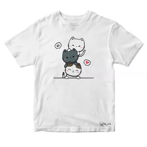 تی شرت آستین کوتاه دخترانه مدل گربه کد SH020 رنگ سفید