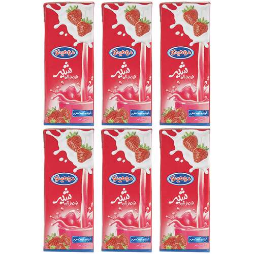 شیر توت فرنگی دومینو حجم 200 مییل لیتر بسته 6 عددی