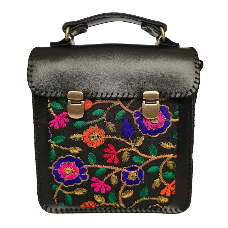 کیف دوشی چرمی غزال مدل دو قفل سوزن دوزی 01