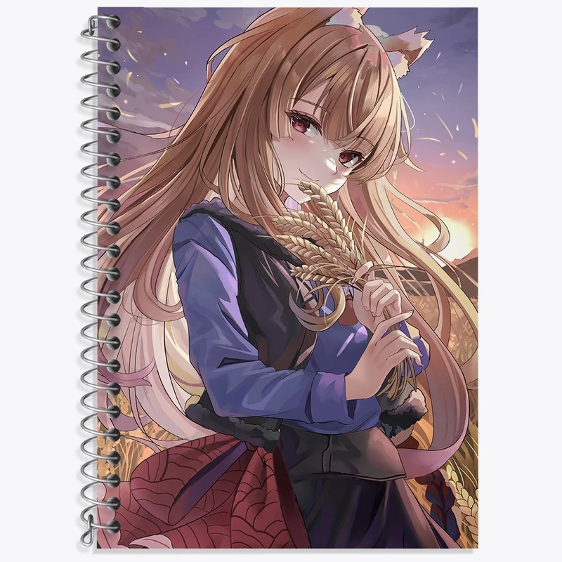 دفتر زبان 50 برگ خندالو مدل دو خط طرح هولو انیمه ادویه و گرگ کد 36115