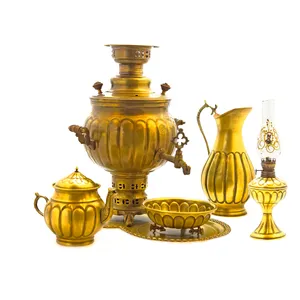 سرویس سماور ذغالی 6 پارچه برنجی مدل توپی کد 2870