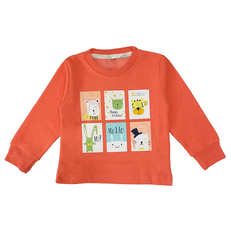 ست تی شرت و شلوار پسرانه مدل مربع حیوانات کد 3540 رنگ نارنجی