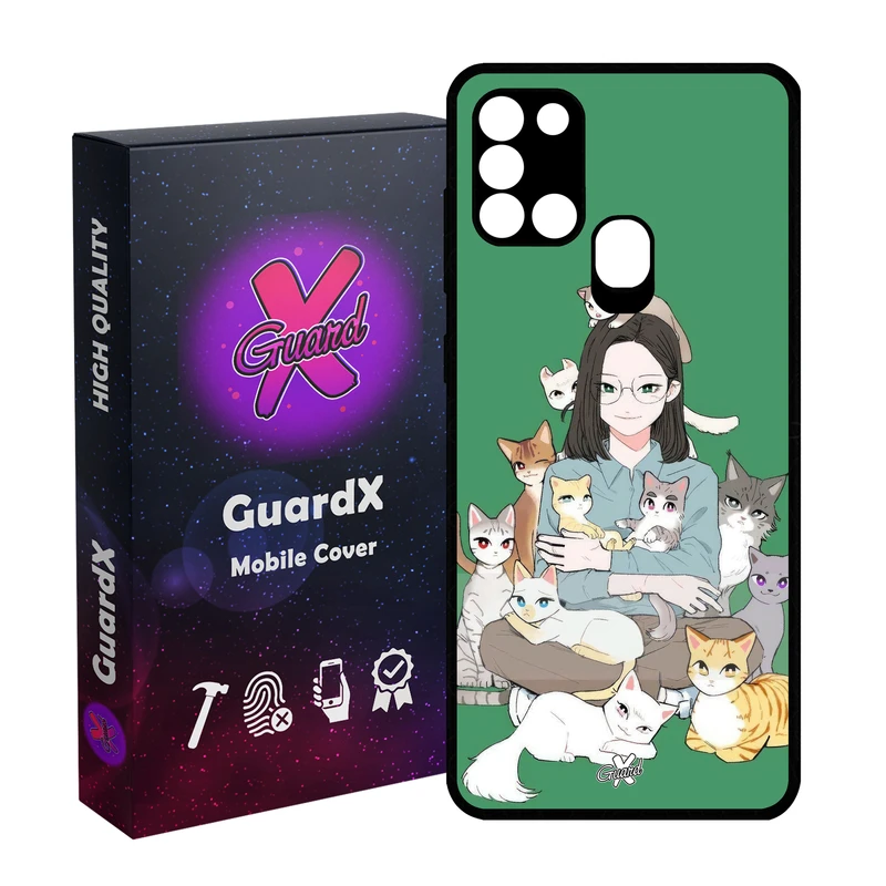کاور گارد ایکس طرح زن و گربه مدل Glass10676 مناسب برای گوشی موبایل سامسونگ Galaxy A21s