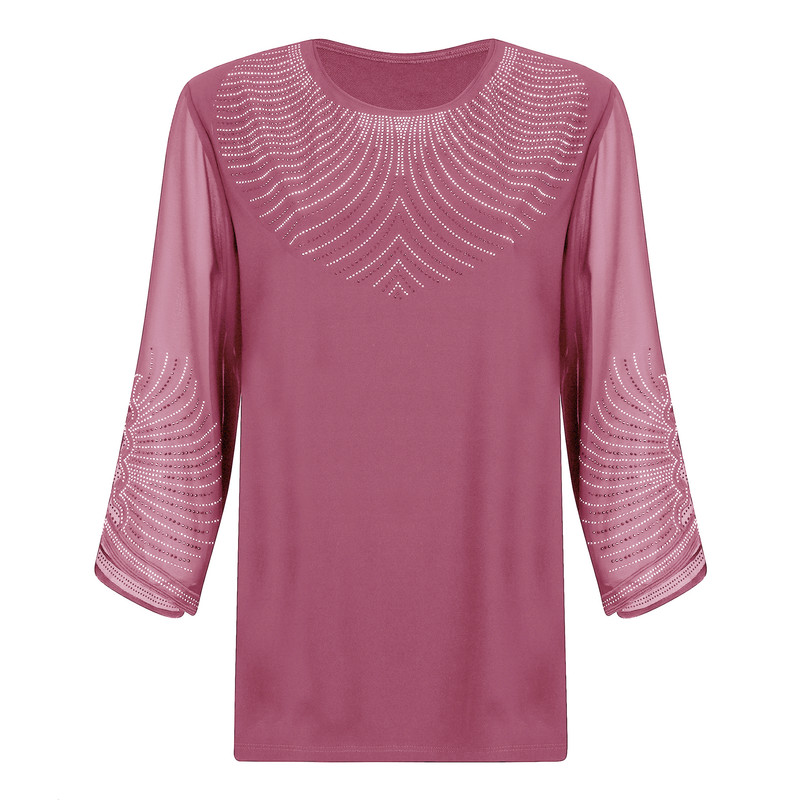 بلوز زنانه مدل آستین حریر نگین دار رنگ کالباسی تیره