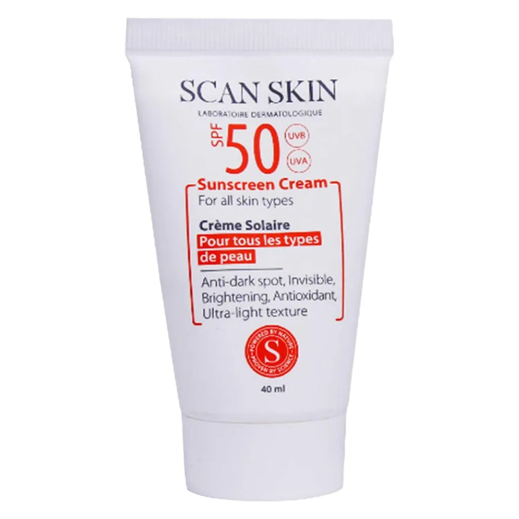 کرم ضدآفتاب و ضدلک بی‌رنگ اسکن اسکین مدل SPF50 مناسب انواع پوست، حجم 40 میلی‌لیتر