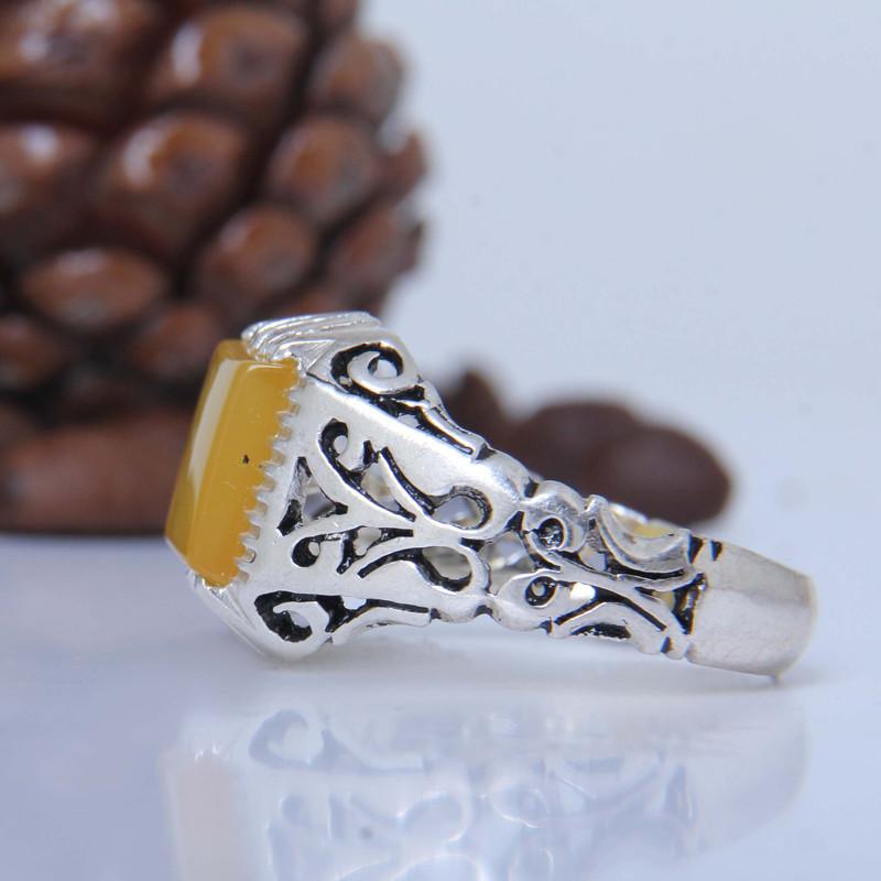 انگشتر نقره مردانه مدل رکاب سیلندری سنگ عقیق کد AM_5207