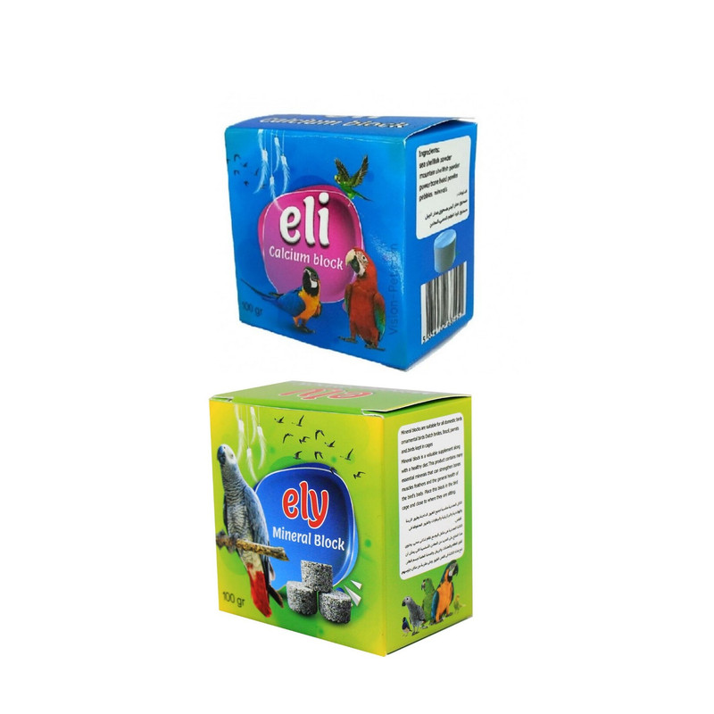 سنگ کلسیم بلوک مینرال الی مدل طوطی‌سانان 200 گرم مجموعه 2 عددی