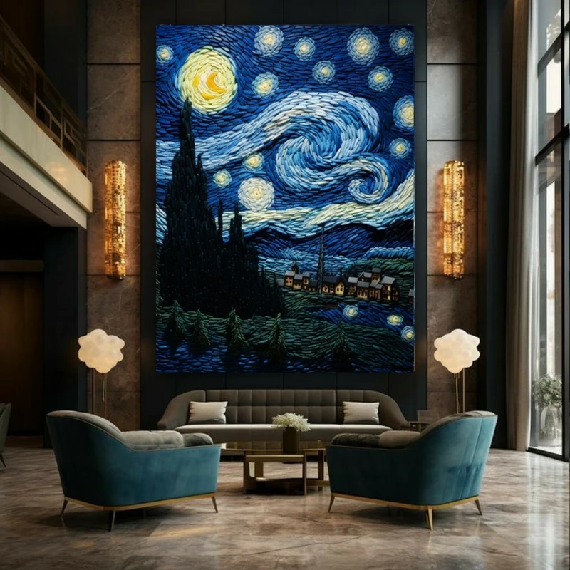 پوستر طرح بک لایت نقاش ونگوک مدل شب پر ستاره جنگلی کد BK22662