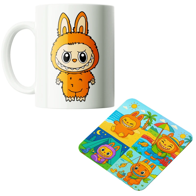 ماگ پاد آفرین مدل عروسک لبوبو کد PZ450 به همراه زیرلیوانی