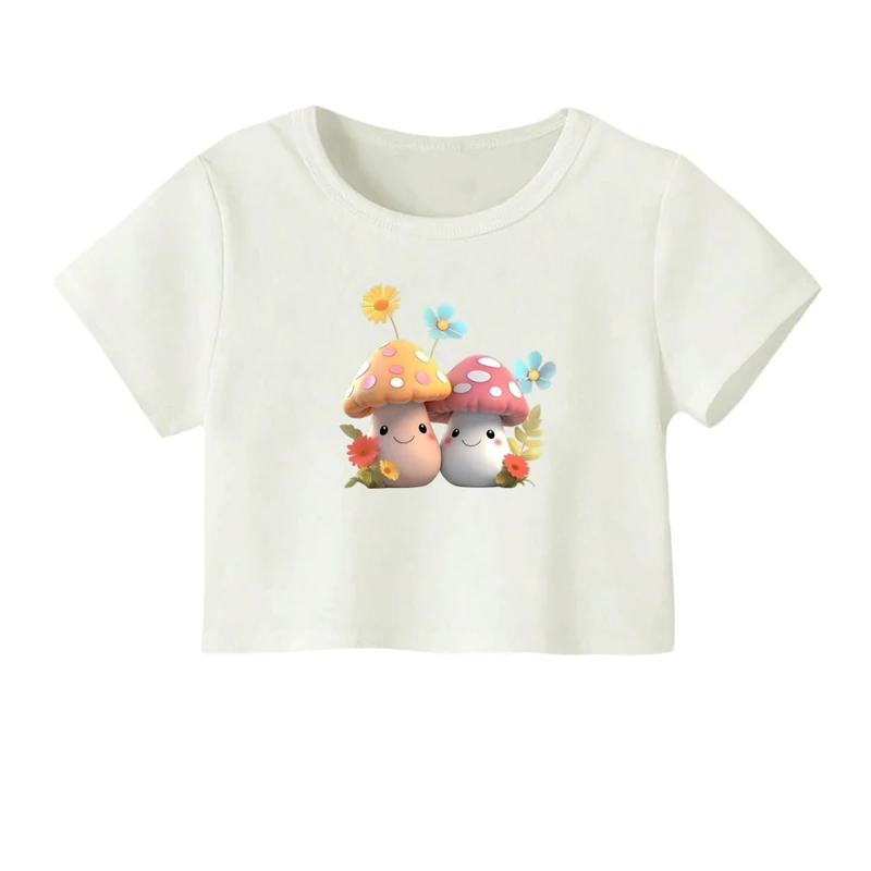 کراپ‌ تی‌شرت آستین کوتاه زنانه مدل قارچ ها