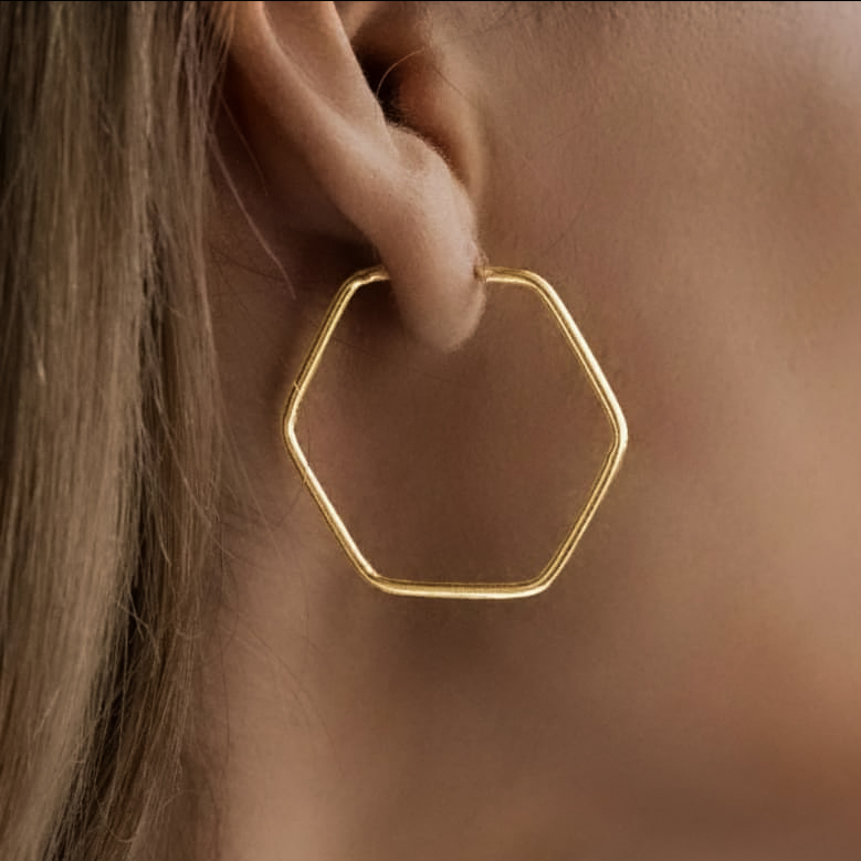 گوشواره طلا 18 عیار زنانه گالری رحمانی مدل شش ضلعی