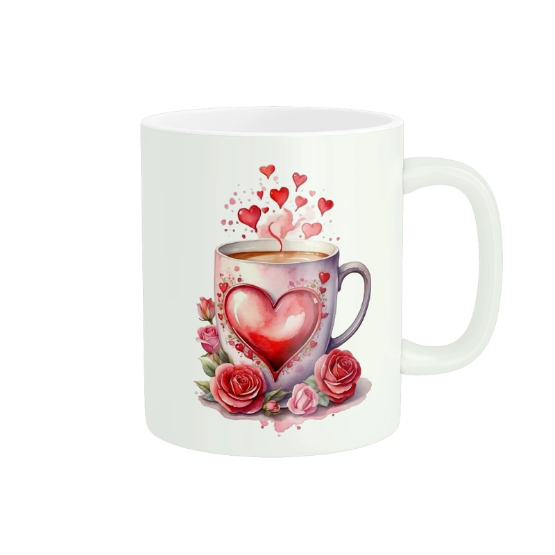 ماگ پادآفرین مدل گل رز و فنجان قلبی آبرنگی کد 082