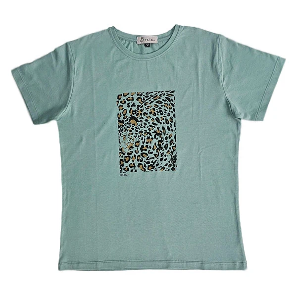 تی شرت آستین کوتاه زنانه ایپلیک زی مدل پلنگی کد IP54.5