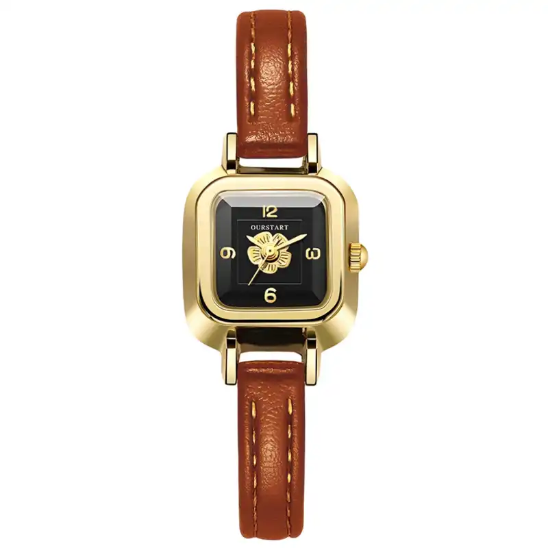 ساعت مچی عقربه ای زنانه اَوْر اِستارت مدل چرم کلاسیک گل کد 2