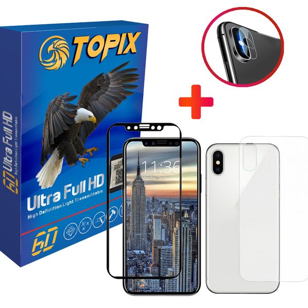 محافظ صفحه نمایش و پشت و لنز تمام چسب شیشه ای تاپیکس مدل Super Hard مناسب برای گوشی iphone X محافظ صفحه نمایش و پشت و لنز تمام چسب شیشه ای تاپیکس مدل Super Hard مناسب برای گوشی iphone X