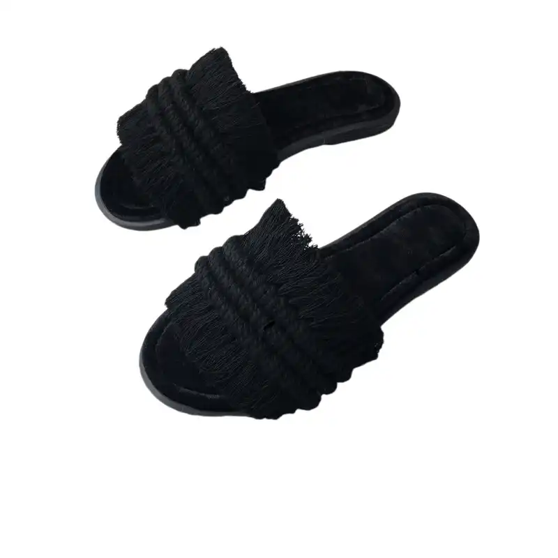 صندل زنانه مدل مكرومه رنگ مشكي