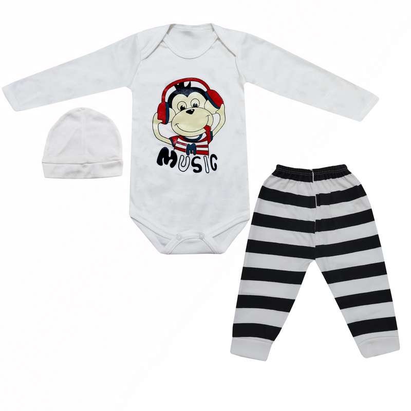 ست 3 تکه لباس نوزادی مدل میمون کد mamo8845
