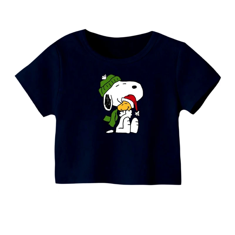 کراپ‌ تی‌شرت آستین کوتاه زنانه مدل اسنوپی کریسمس کد 7