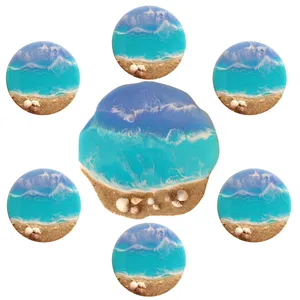 مجموعه ظروف هفت سین 7 پارچه طرح موج و ساحل