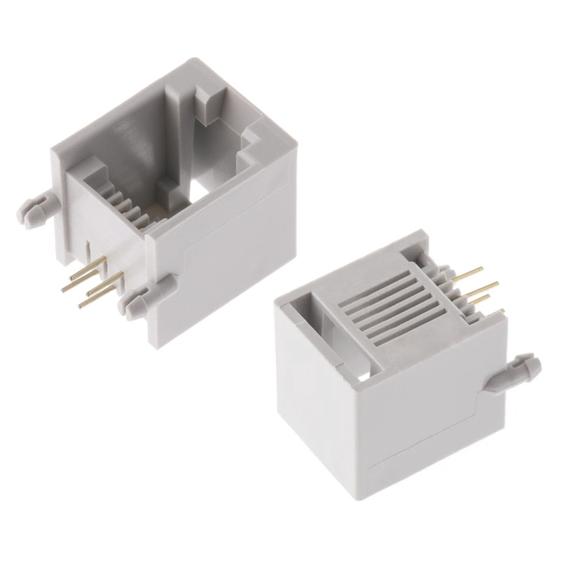 کانکتور 1 به 2 مادگی تلفن مدل 6P4C-RJ11-Right.Angle بسته 5 عددی
