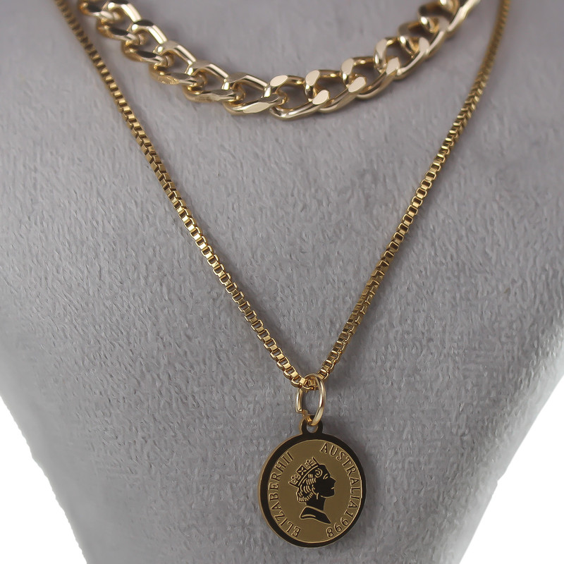 گردنبند زنانه مدل دو لاین طرح سکه گردنبند زنانه مدل دو لاین طرح سکه