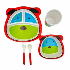 سرویس غذاخوری 5 تکه کودک مدل فیبر بامبو طرح سگ