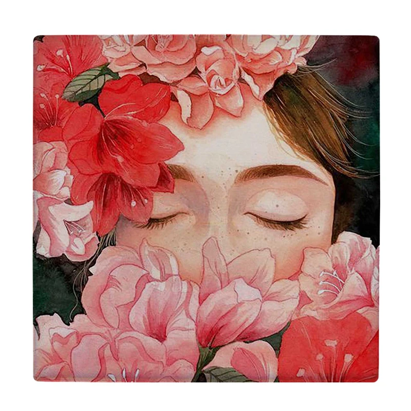زیر لیوانی  طرح نقاشی پرتره دختر و گل ها کد    5795797_4239