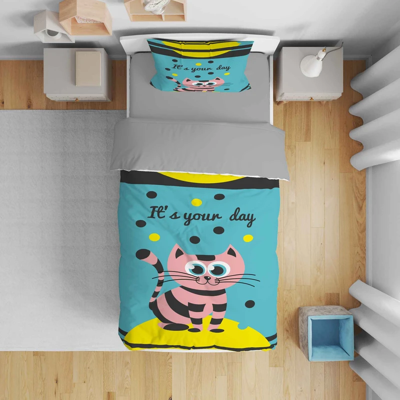 سرویس روتختی مدل گربه کارتونی 5381 تک نفره 5 تکه