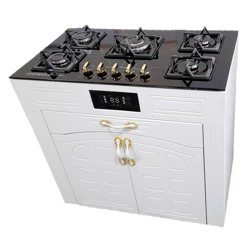 اجاق گاز 5 شعله هاکان مدل رو شیشه  فندک دار دو درب جا قاشقی //CHM _ M5//